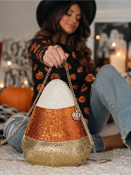 Betsey Johnson Handbags - Betsey Johnson Do I Make You Corny Candy Corn Glitter Crossbody Bag Halloween